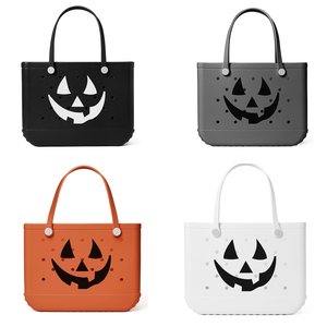 Grand sac de plage étanche en EVA, imprimé citrouille d'Halloween, sac fourre-tout en caoutchouc lavable, anti-chute, seau à bonbons pour les fêtes effrayantes - Product Image 4