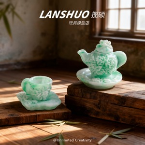 Resin Miniature Green <b>Tea</b> <b>Set</b> Floral Design Home Decoration Craft Kit - Product Image 4