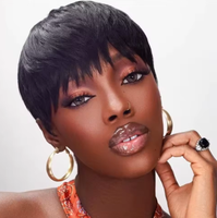 Perruque pas cher faite à la machine perruque courte droite coupe lutin cheveux humains pour femmes noires avec frange cheveux vierges brésiliens