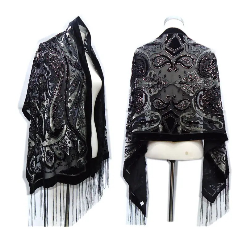 Wholesale 2020 latest black velvet scarf fashion vintage large cashew russian style women velvet shawl