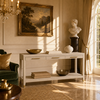 Console de luxe légère classique en cuir gaufré façon peau de requin avec cadre en bois massif et 3 tiroirs à fermeture douce pour grossistes en meubles