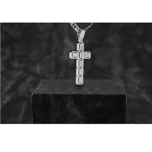 14K <b>Solid</b> White <b>Gold</b> Cross Diamond <b>Pendant</b> Necklace Lab Grown Brilliant Cut GIA Certified Classic Unisex Jewelry - Product Image 3