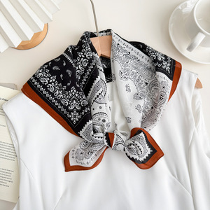 Écharpe en crêpe de Chine de soie à motifs Paisley et blocs de couleur rétro 68x68 cm pour femme, accessoire élégant pour le printemps et l'été - Product Image 1
