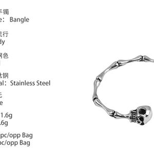 Bracelets manchette en acier inoxydable pour femmes, motif tête de mort squelette, en gros, bracelets joncs argentés tendance - Product Image 6