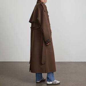 أفضل بائع مزدوج الوجه معطف خندق حزام من الصوف البني للسيدات نمط طويل معطف النساء - Product Image 2