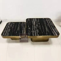 Plateau en marbre personnalisable table basse en acier inoxydable ensembles de 2 table de salon centre de table carré en marbre noir ensemble de table de luxe