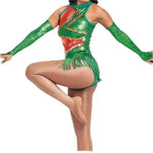 Ropa de actuación Ropa de baile Traje de porristas Ropa de gimnasia Lentejuelas Flecos Majorette Uniforme Spandex/Poliéster - Product Image 2