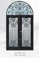 Porte d'entrée double rétro en acier forgé français européen avec vitrage pour villa, cour, appartement, taille personnalisée