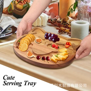 Wooden Cat <b>Tray</b> Acacia Solid Wood Serving Platter For Breakfast Tea Coffee Party <b>Snacks</b> - Product Image 2