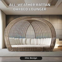 Chaise longue de plage en rotin PE modulaire pour complexe hôtelier, lit de jour en osier, fauteuil de salon, grand canapé nid avec auvent