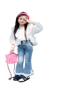 You Mu You Guo New Design bambini Jeans blu ragazza pantaloni svasati per l'autunno primaverile