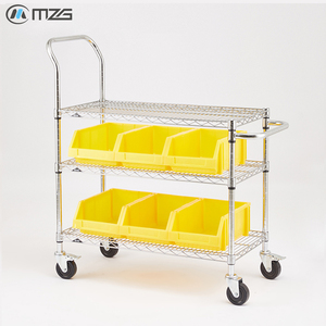 Chariot industriel robuste à 3 niveaux en métal MZG pour manutention, déménagement et stockage, avec étagères grillagées - Product Image 1