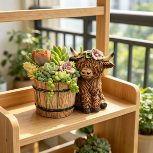 ของตกแต่งสวนบ้านเรซิ่นรูปวัวตั้งพื้นสูงพร้อมกระถางดอกไม้ งานฝีมือเรซิ่นพร้อมถัง - Product Image 3