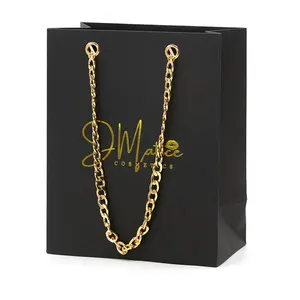 Custom Gold Foil Logo Gift Bags Jewelry Clothes Packaging Paper Bag With Chain Handle Sacs En Papier