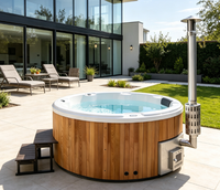 Bropool Spa extérieur moderne autoportant en cèdre acrylique, chauffé au bois et électrique, pour 4 à 6 personnes, avec éclairage LED et jets de massage