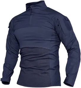 남성 '사냥 셔츠 1/4 지퍼 긴 소매 전술 셔츠 야외 하이킹 셔츠 캐주얼 풀오버 탑 Ripstop 개구리 세트 남성