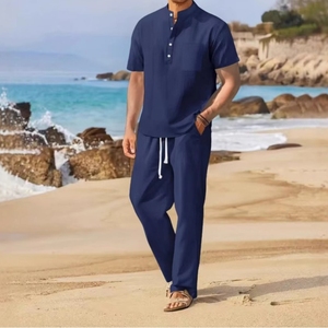 Maglietta <span class=keywords><strong>e</strong></span> <span class=keywords><strong>pantaloni</strong></span> Casual larghi in cotone <span class=keywords><strong>e</strong></span> <span class=keywords><strong>lino</strong></span> a maniche corte 2 pezzi Set Sehe Fashion - Product Image 2