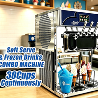 Commerciële soft-serve ijsmachine met 3 smaken, van roestvrij staal, met luchtpomp, voor melk & fruit.