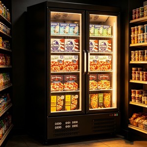 Congelador bajo mostrador duradero con dos puertas de vidrio, equipo de refrigeración comercial para alimentos congelados, uso en heladerías. - Product Image 1