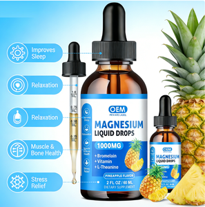 Gouttes liquides de magnésium saveur ananas avec bromélaïne, vitamines et L-théanine favorisant le sommeil, la relaxation, la santé des muscles et des os - Product Image 3