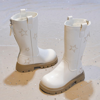 Bottes mi-mollet pour filles, nouvelle collection hiver, broderie étoile, semelle épaisse, doublure en fausse fourrure respirante