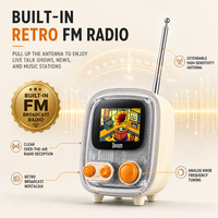 Tiivoo-2 Divoom Speaker TV Vintage Layar Pixel Art Radio FM Teleskopik Dua Warna Dekorasi Meja