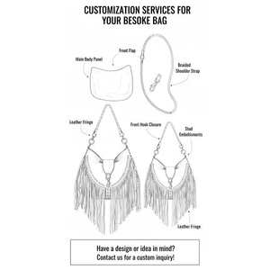 几何刺绣月牙形单肩包流苏细节皮革肩带斜挎包女式民族别致 - Product Image 2