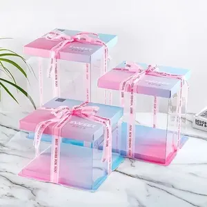 Caja de tarta de cumpleaños cuadrada y redonda transparente con tapa al por mayor, especificaciones personalizadas, caja de tarta multicolor con ventana