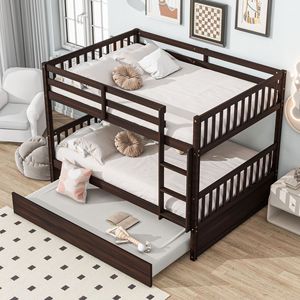 Solid <b>Wood</b> <b>Bunk</b> <b>Bed</b> With Trundle Reddish Brown Twin Size For Kids Bedroom Furniture - Product Image 1