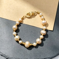 Bracelet en perles d'eau douce naturelles plaqué or pour femmes, bracelet à perles baroques réglable, nouveau design, bracelet en perles