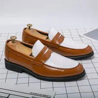 Mocassins de luxe italiens pour hommes, chaussures en cuir noir et blanc, à enfiler, à semelle souple, décontractées, pour mariage