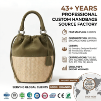 Sac seau en suède vert olive tressé en paille pour femme, sac à main en rotin avec cordon de serrage, logo personnalisé, OEM ODM, vente en gros d'usine 2026