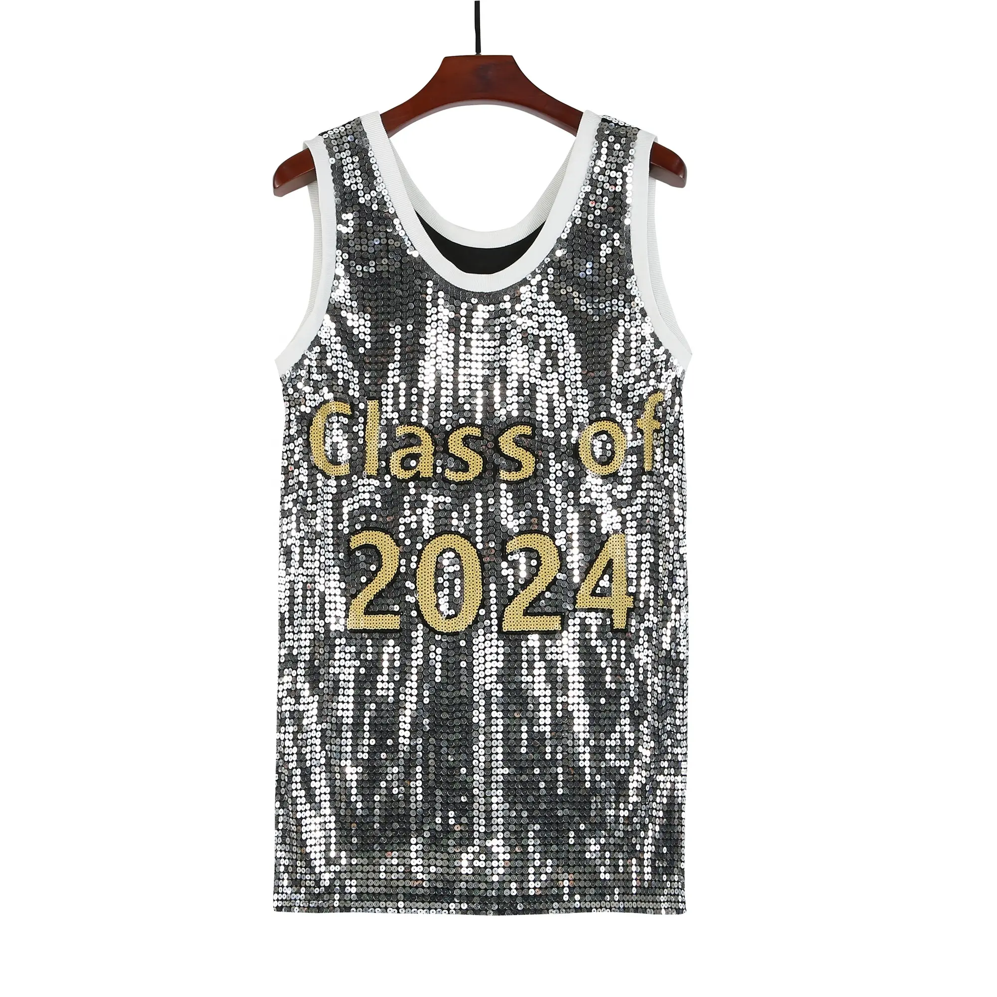 Tops con purpurina para mujer Top con lentejuelas Bling Neck Silver Sequined Tank Letter Top Camisa sin mangas