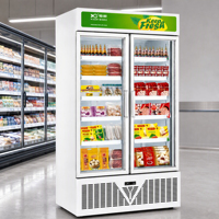 Congélateur vertical à porte vitrée triple couche isolée, vitrine de congélation commerciale éclairée par LED, refroidissement par air