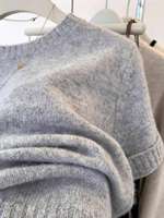 Pull-over en maille respirant à col rond de couleur unie pour femme 2026 (personnalisable)