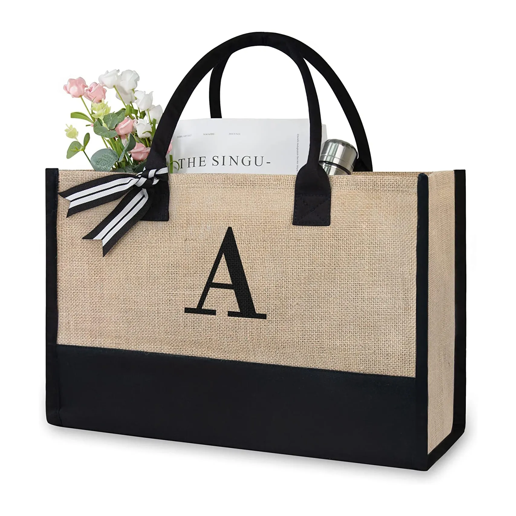 2024 Hot Sale Design Your Own Logo Letter Pattern Wedding Gift Bags Jute Shopping Custom Burlap Tote Bags