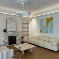 Ensemble de cheminée murale en pierre avec cadre en acier intégré, contour et manteau en marbre travertin beige crème monobloc