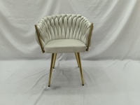 Chaise d'appoint en velours tissé de haute qualité avec accoudoirs, dossier souple moderne, chaise de salle à manger, pieds en métal doré, chaise de vanité de luxe
