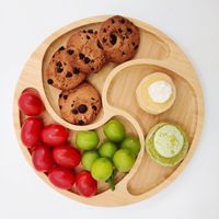 Vaisselle créative Compartiments ronds en bambou Assiette de rafraîchissement à trois compartiments Assiette à fruits Petit déjeuner pour enfants