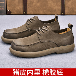 Chaussures bateau rétro en cuir pour hommes, bout rond, dessus en cuir véritable, semelle extérieure en caoutchouc, respirantes, toutes saisons, usage décontracté - Product Image 5