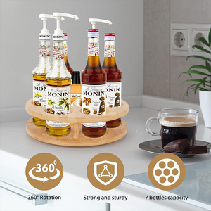 Modern Sustainable Wood Multifunction <b>Kitchen</b> <b>Storage</b> Rack <b>for</b> Dinnerware and Seasoning Bottles Single Tier Rotatable - Product Image 4