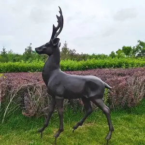 उच्च गुणवत्ता वाले गार्डन आउटडोर सजावट लॉन्ग हॉर्न एल्क कांस्य हिरण कांस्य पशु मूर्तिकला