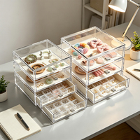 Boîte à bijoux rectangulaire en acrylique transparent avec 3 tiroirs, présentoir de comptoir pour bagues, boucles d'oreilles, colliers, personnalisable
