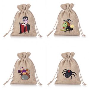 Bolsa de Regalos para Fiesta de Halloween con Logotipo Personalizado, Linda Bolsa con Cordón de Calabaza, Vampiro y Bruja, Bolsa de Arpillera, Lino y Yute para Niños, Dulces y Regalos - Product Image 4