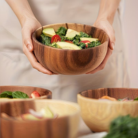 Mangkuk kayu custom 25cm, mangkuk kayu besar buatan tangan untuk set mangkuk salad kayu buatan tangan
