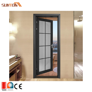 Maison moderne appartement intérieur chambre salle de bains toilette simple feuille profilés en aluminium cadre <span class=keywords><strong>double</strong></span> <span class=keywords><strong>porte</strong></span> battante en verre trempé - Product Image 3