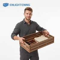 Caisse de rangement rectangulaire pliable en plastique imitation bois, ventilée, peu profonde, empilable, pour produits frais