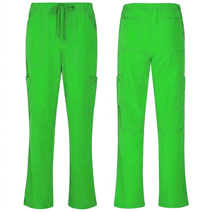 Pantalon cargo médical pour femme ING, taille mi-haute, ceinture élastique, coupe droite, multi-poches, fentes latérales, tissu sergé - Product Image 3