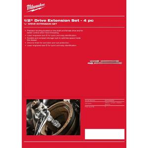 <strong>MILWAUKEE</strong> 4932480639 Drive Extension <strong>Set</strong> 4 Pcs Hand Tools <strong>Socket</strong> <strong>Milwaukee</strong> Power Tool Accessories 48-22-9342 - Product Image 2