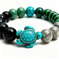 Bracelet tortue en pierre naturelle de malachite et pierre volcanique de 8 mm, pour couple, amitié, tendance